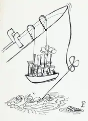 Jerzy Flisak, Szalupa, l. 60. XX w., tusz, papier