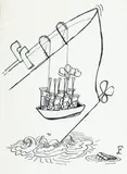 Jerzy Flisak, Szalupa, l. 60. XX w., tusz, papier