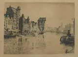 Berthold Hellingrath, Długie Pobrzeże w Gdańsku, akwaforta, papier, 14