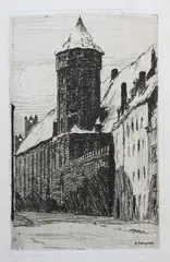 Berthold Hellingrath, Kościół św. Mikołaja w Gdańsku, akwaforta, papier