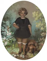 Teofil Kwiatkowski, Portret chłopca z pieskim, 1847 r., 1847, akwarela, gwasz, papier, 33