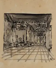 Stanislaw Noakowski, Wnętrze pałacowe, 1917 r., 1917, akwarela, papier