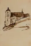 Stanislaw Noakowski, Kościół na skarpie, 1917 r., 1917, akwarela, papier, 33