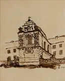 Stanislaw Noakowski, Widok na kościół, 1917 r., 1917, akwarela, papier