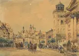Plac Zamkowy by Władysław Chmieliński, akwarela, papier, sold Sep 2024