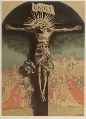 Leon Wyczółkowski, Krucyfiks Królowej Jadwigi z katedry na Wawelu, 1915 r., 1915, litografia barwna, papier