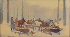 Adam Setkowicz, Wyjazd na polowanie, akwarela, gwasz, papier