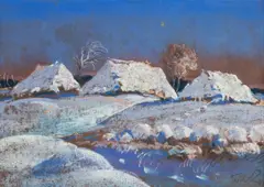 Wiktor Zin, Ośnieżone chaty, pastel, papier