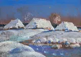 Wiktor Zin, Ośnieżone chaty, pastel, papier