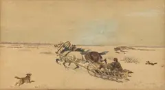 Kajetan Kosiński, Napad wilków, akwarela, papier, 16