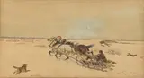 Kajetan Kosiński, Napad wilków, akwarela, papier, 16
