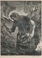 Paweł Steller, Na hałdach, 1937 r., 1937, drzeworyt, papier, 28