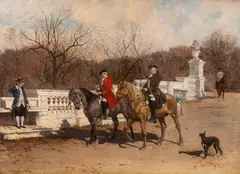 Alfred Wierusz-Kowalski, Spacer konny w parku (Przejażdżka konna z guwernerem), przed 1878 r., olej, deska