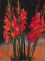 Leon Wyczółkowski, Bukiet mieczyków. Gladiole, 1909 r., 1909, pastel, tektura, 60