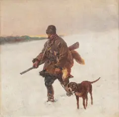 Powrót z polowania by Adam Setkowicz, olej, płótno, sold Aug 2024