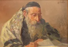 Erno Erb, Czytający Rabin, olej, tektura, 24