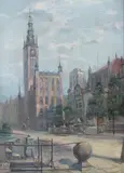 Reinhold Bahl, Dwór Artusa, olej, tektura