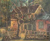 Leon Weissberg, Pejzaż z domem, olej, płótno