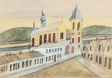 Pejzaż by Nikifor Krynicki, technika mieszana, papier, sold Aug 2024