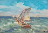 Na morzu by Eugeniusz Dzierżencki, olej, płótno, 35, sold Aug 2024