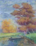 Jan Peszke, Pejzaż jesienny z rzeką, 1948