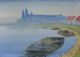 Ludwik Leszko, Widok na Wawel, akwarela, gwasz, papier naklejony na tekturę, 24