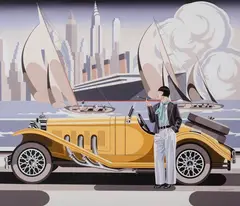 Tomasz Kostecki, Kobieta i żółty Mercedes, 2024, 2024, olej, płótno