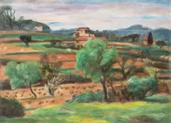 Józef Pankiewicz, Widok z okolic Saint-Tropez, 1922 r., 1922, olej, deska, 25