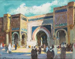 Adolf Behrmann, Widok na Meknes, 1934 r., 1934, olej, tektura, 36