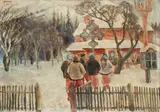 Władysław Jarocki, Scena huculska, olej, tektura