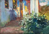 Bronisława Rychter-Janowska, W ogrodzie, olej, tektura, 13