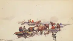 Powrót z targu by Adam Setkowicz, akwarela, papier, sold Jun 2024