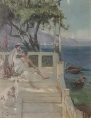 Jan Styka, Scena antyczna (Studium do Quo Vadis Henryka Sienkiewicza), 1902 r., 1902, olej, tektura