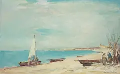 Marian Mokwa, Nad brzegiem, olej, płótno