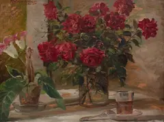 Maurycy Trębacz, Martwa natura z różami, olej, sklejka