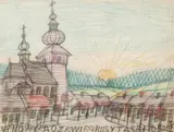 Pejzaż miejski by Nikifor Krynicki, kredka, papier, sold Jun 2024