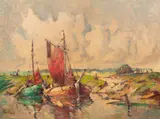 Rudolf Priebe, Łodzie, olej, płótno