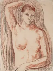 Simon Mondzain, Akt, 1924 r., 1924, kredka, wegiel, papier
