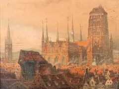 Teodor Urtnowski, Gdańsk. Kościół Mariacki, litografia, papier, 40