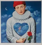 Rafał Olbiński, Zakochany pierrot, litografia barwna, papier, 68