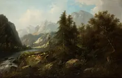 Eduard Boehm, Pejzaż alpejski, olej, płótno dublowane