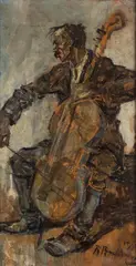 Roman Antoni Breitenwald, Grajek ludowy - wiolonczelista, 1949 r., 1949, olej, tektura
