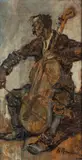 Roman Antoni Breitenwald, Grajek ludowy - wiolonczelista, 1949 r., 1949, olej, tektura