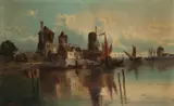Karl Kaufmann, Pejzaż portowy, olej, płótno
