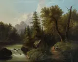Eduard Boehm, Nad potokiem górskim, olej, płótno