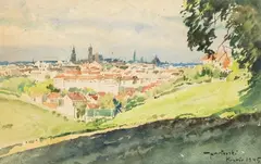 Tadeusz Nartowski, Panorama Krakowa, 1945 r., 1945, akwarela, papier