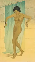Aleksander Laszenko, Taniec brzucha, drzeworyt barwny, papier