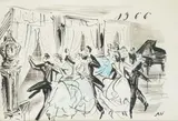 Antoni Uniechowski, Na balu, 1966 r., 1966, piórko, tusz, papier