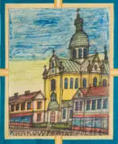 Kraków, l. 60 XX w. by Nikifor Krynicki, kredki, papier, 20, sold May 2024