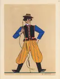 Zofia Stryjeńska, Strój ludowy z Łowicza, 1939 r., 1939, pochoir, papier